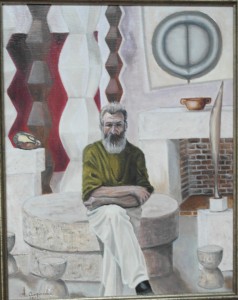 Brancusi in zijn atelier, techniek olie op doek.